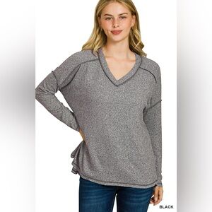 Zenana Soft Melange Hacci Exposed Seam Hi-low Tee